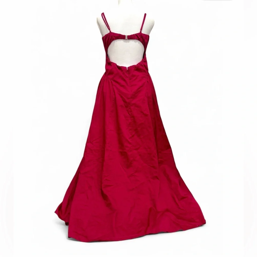 Abercrombie & Fitch Fuschia Pink Open Back Maxi Dress Gown Cotton Formal LT